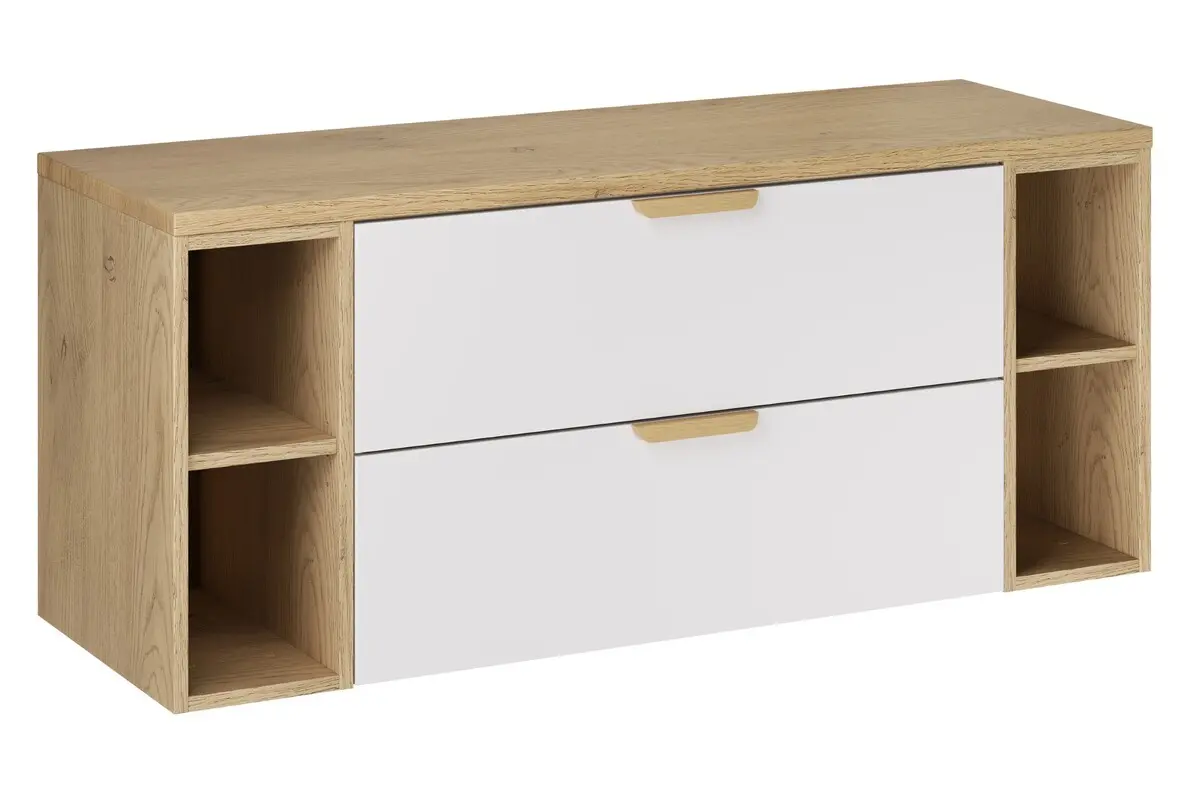 Comad Závěsná skříňka pod umyvadlo Aster Nordic s deskou a regály 120 cm bílá/dub cremona