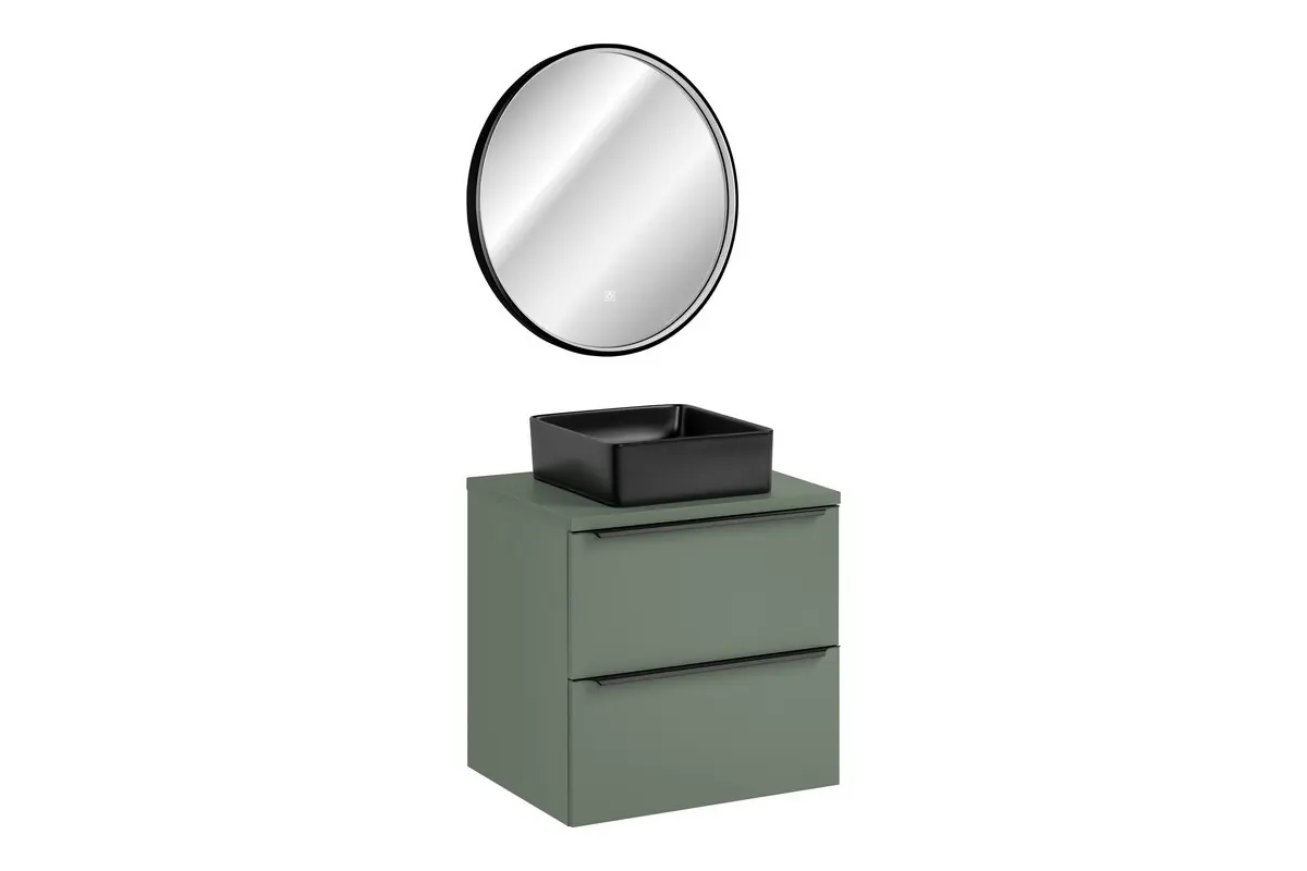 Comad Koupelnová sestava Sombra Green Slim s deskou, umyvadlem a LED zrcadlem 60 cm reed green