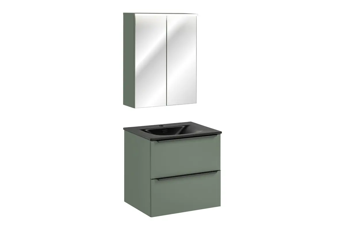 Comad Koupelnová sestava Sombra Green Sky se zápustným umyvadlem a LED zrcadlovou skříňkou 60 cm reed green