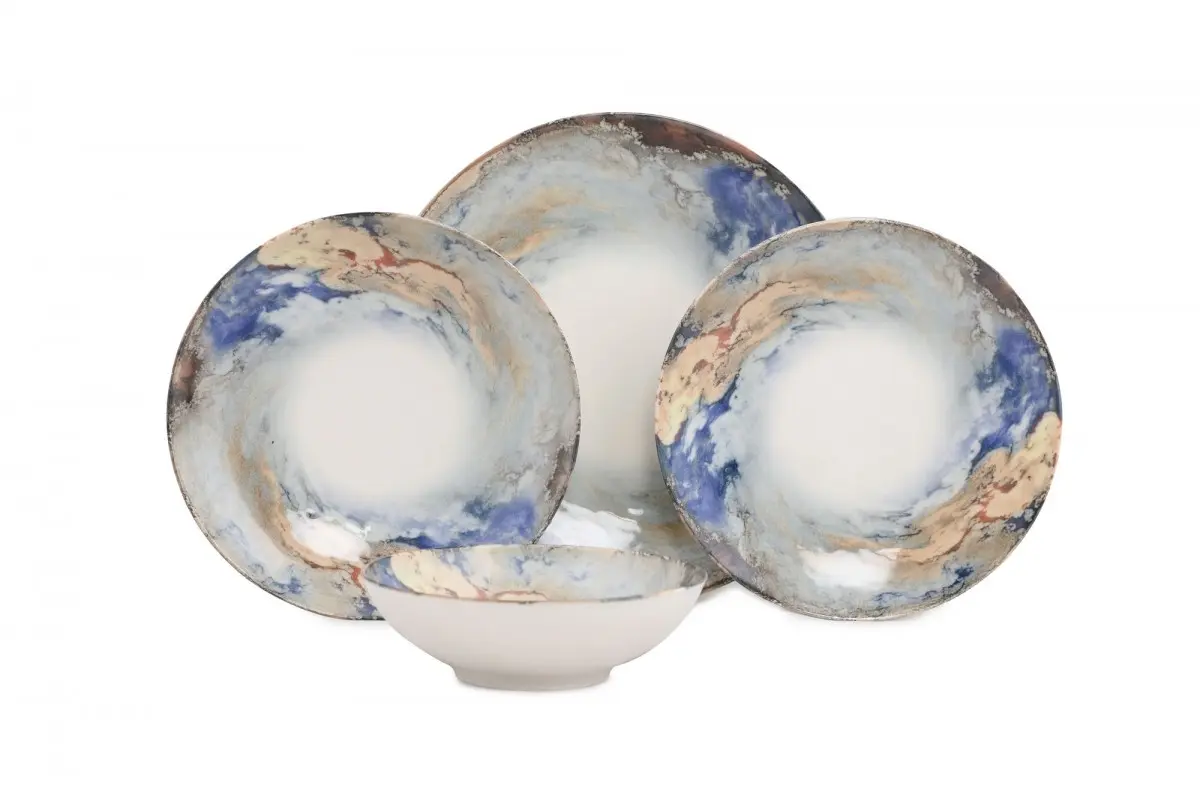 Hermia Porcelánová sada 24 ks talířů BlueEarth bílá/modrá