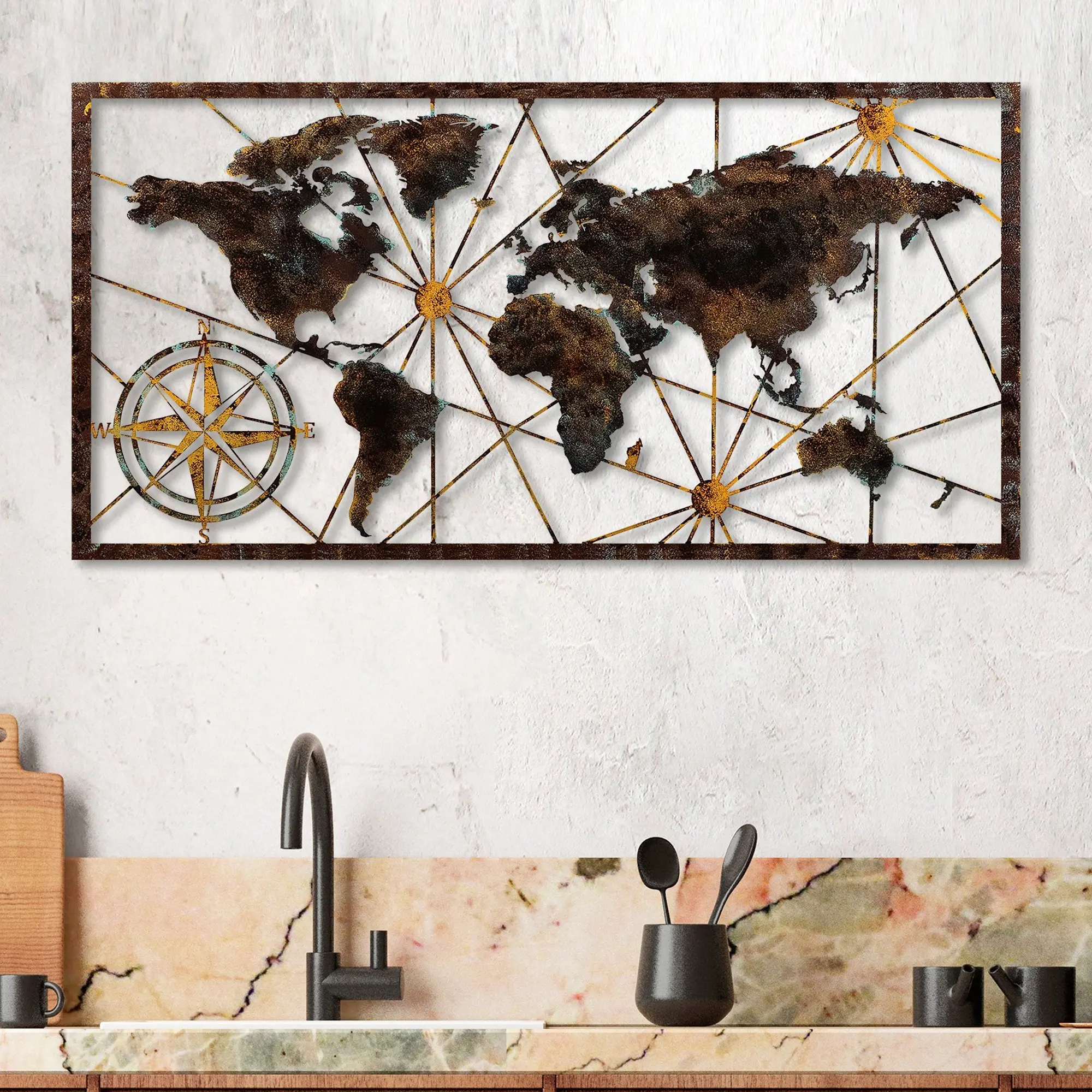 Wallity Nástěnná kovová dekorace World Map Large 1 vícebarevná