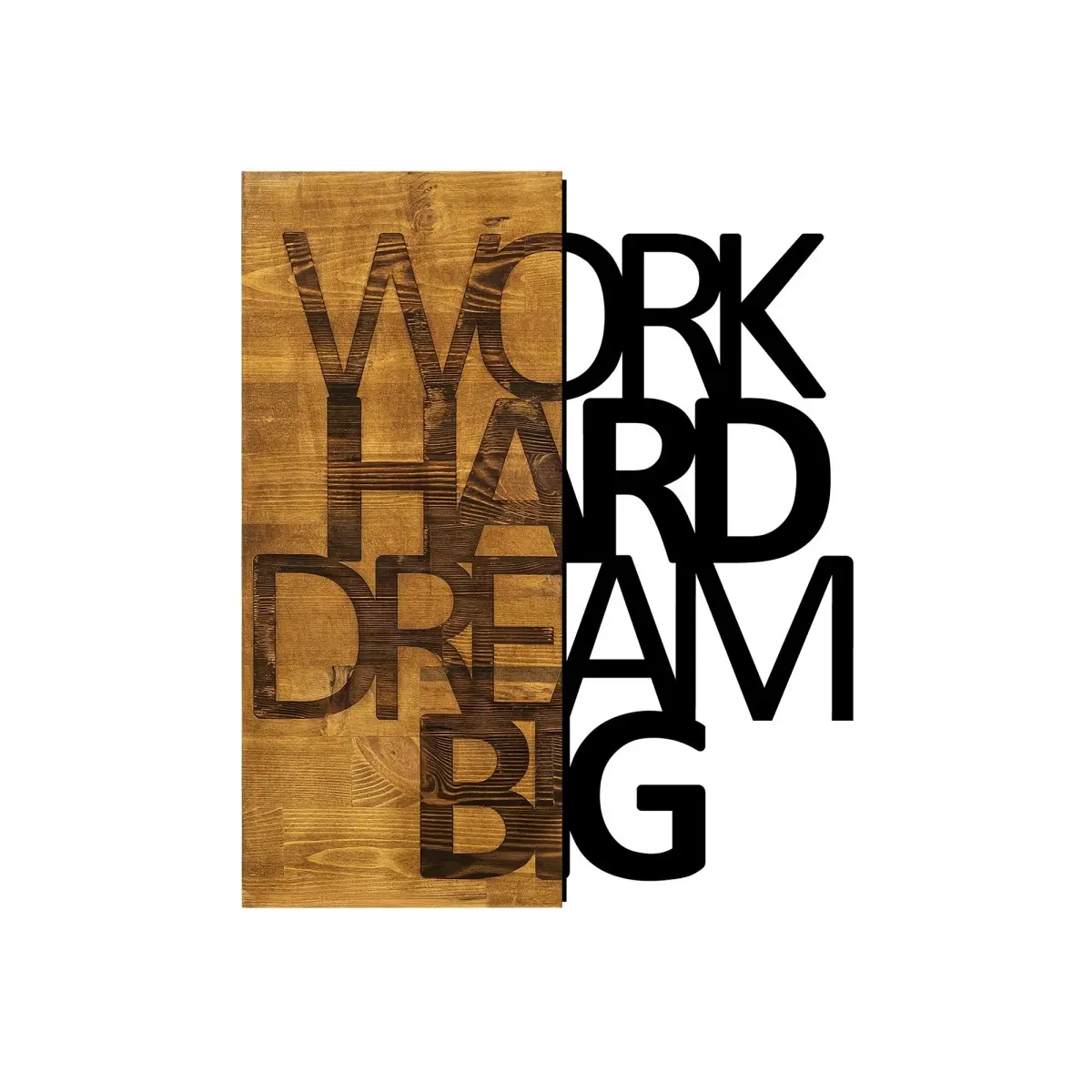 Wallity Nástěnná dřevěná dekorace WORK DREAM hnědá/černá