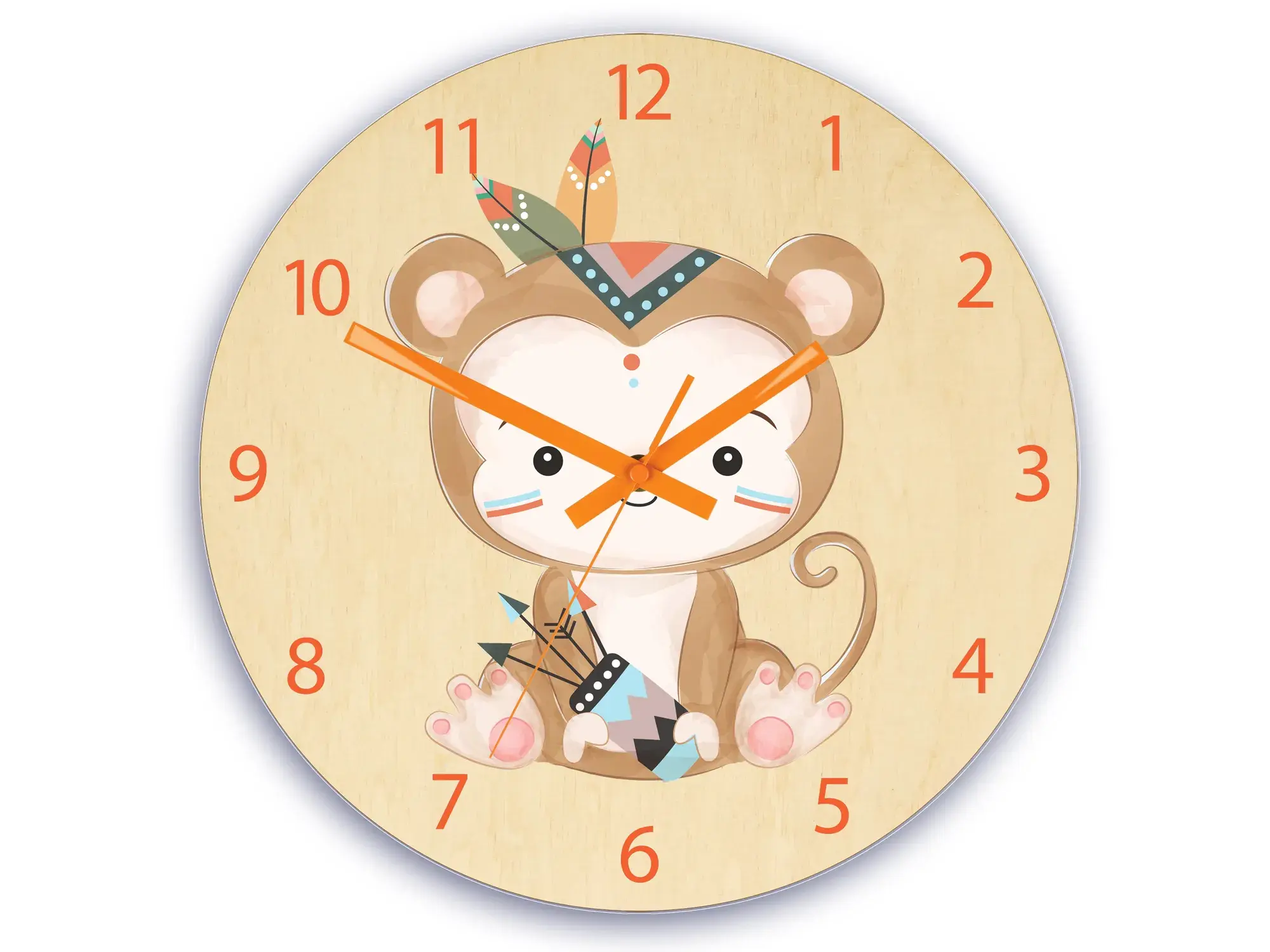 ModernClock Dětské nástěnné hodiny Ami Opice indián 30 cm vícebarevné