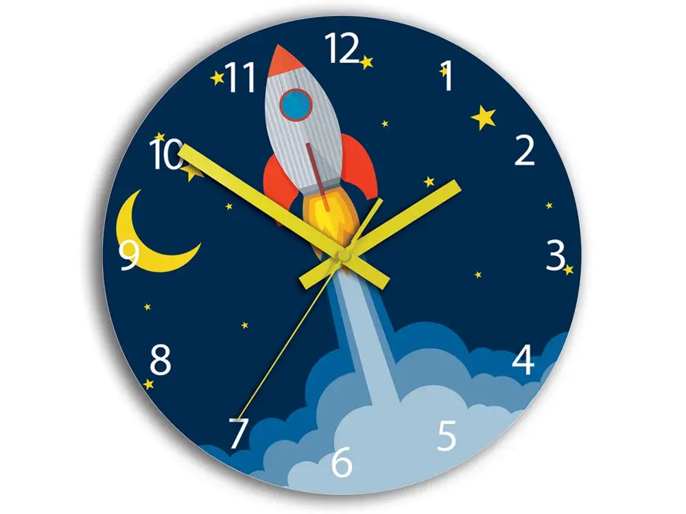 ModernClock Dětské nástěnné hodiny Raketa 30 cm vícebarevné