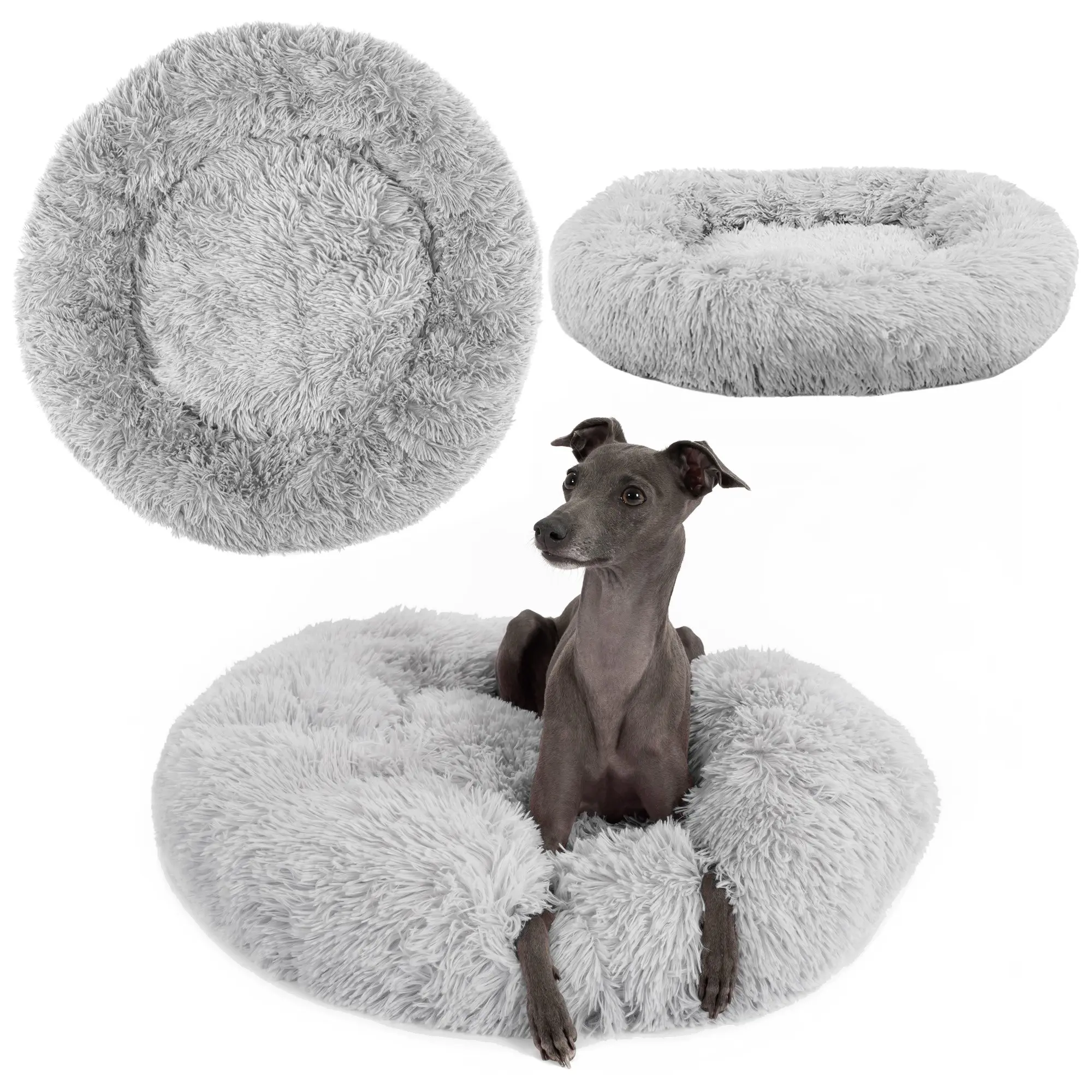 PuppyJoy Kulatý pelíšek pro psy a kočky Plush vel. M 80 cm světle šedý