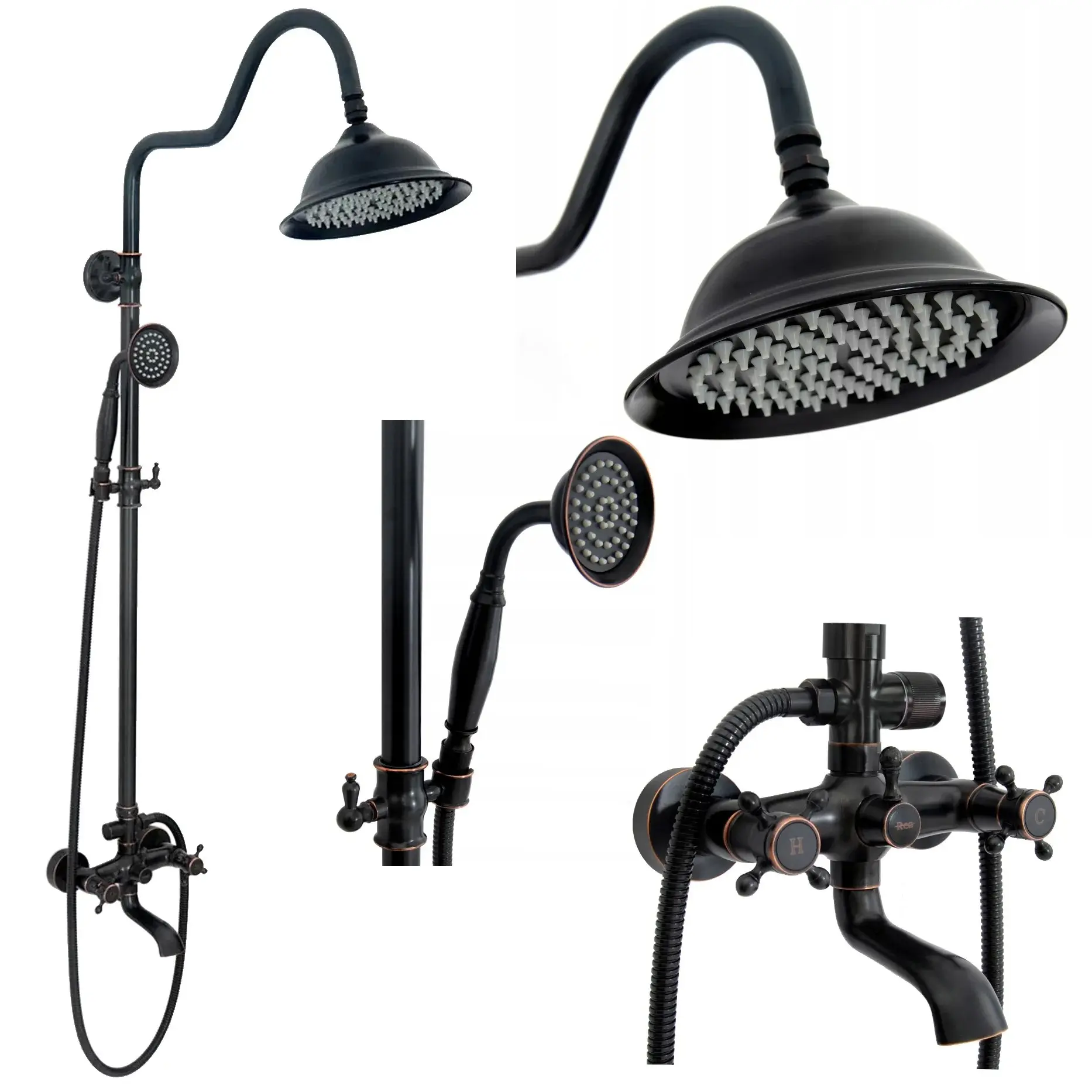 Sprchový set Retro Rea P2366 černý kartáčovaný povrch