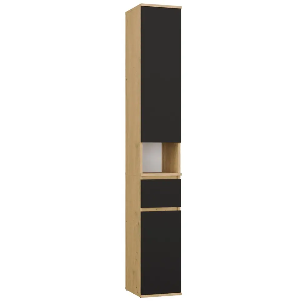 TP Living Vysoká koupelnová skříňka Lior 30 cm černá/dub Artisan