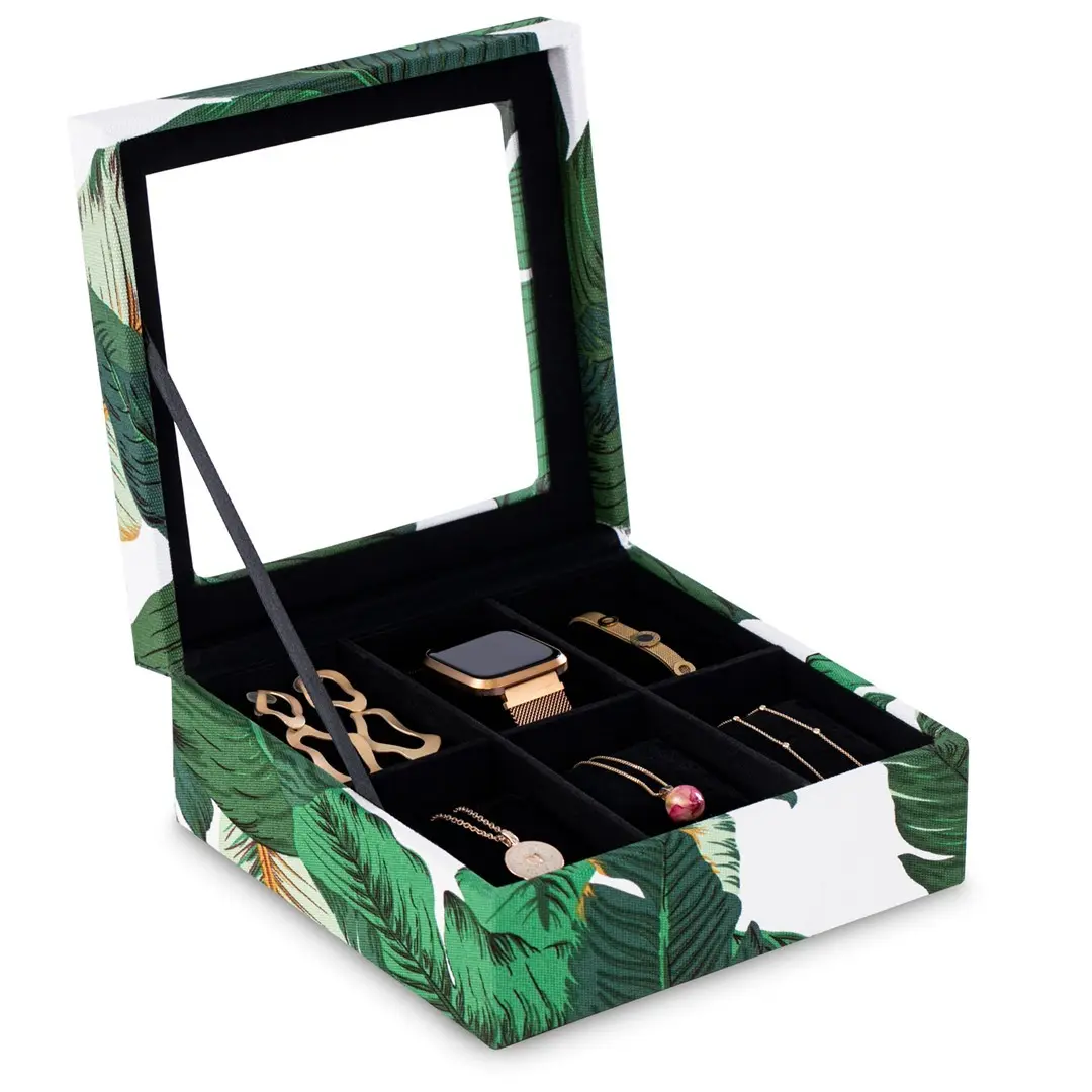 AmeliaHome Šperkovnice Glasen s listy, velikost 18x18x7