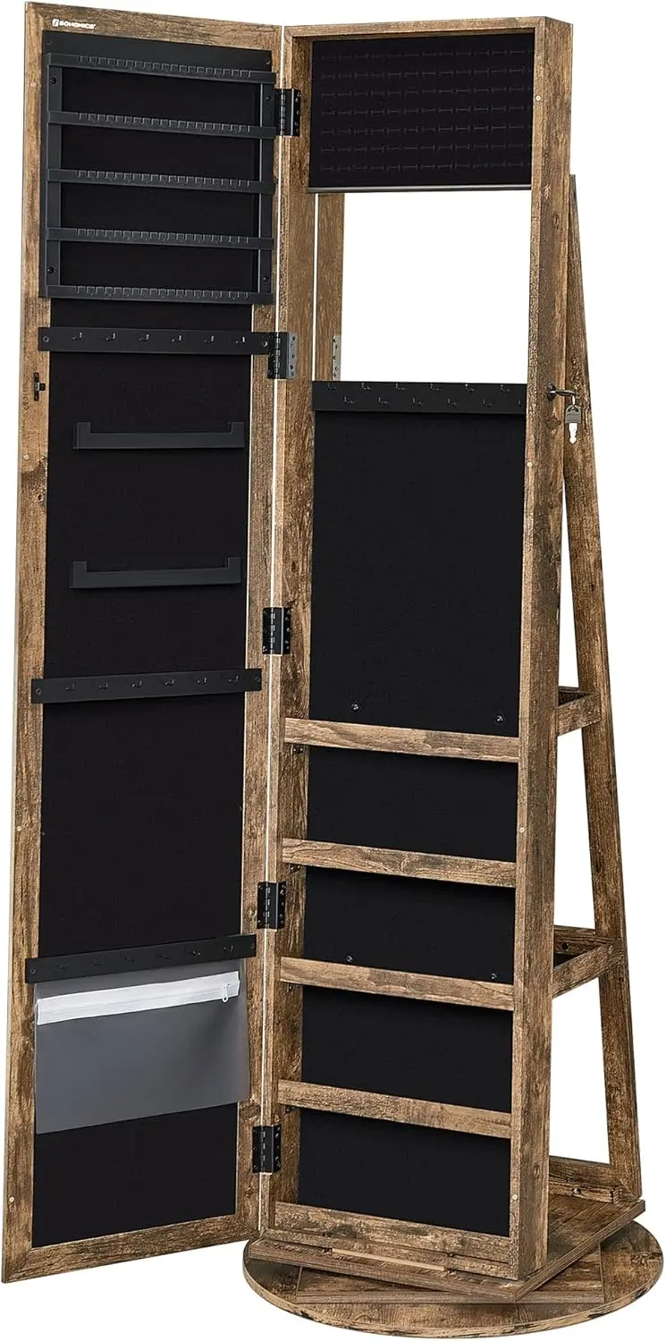 SONGMICS Otočná šperkovnice se zrcadlem Pure 161 cm hnědá