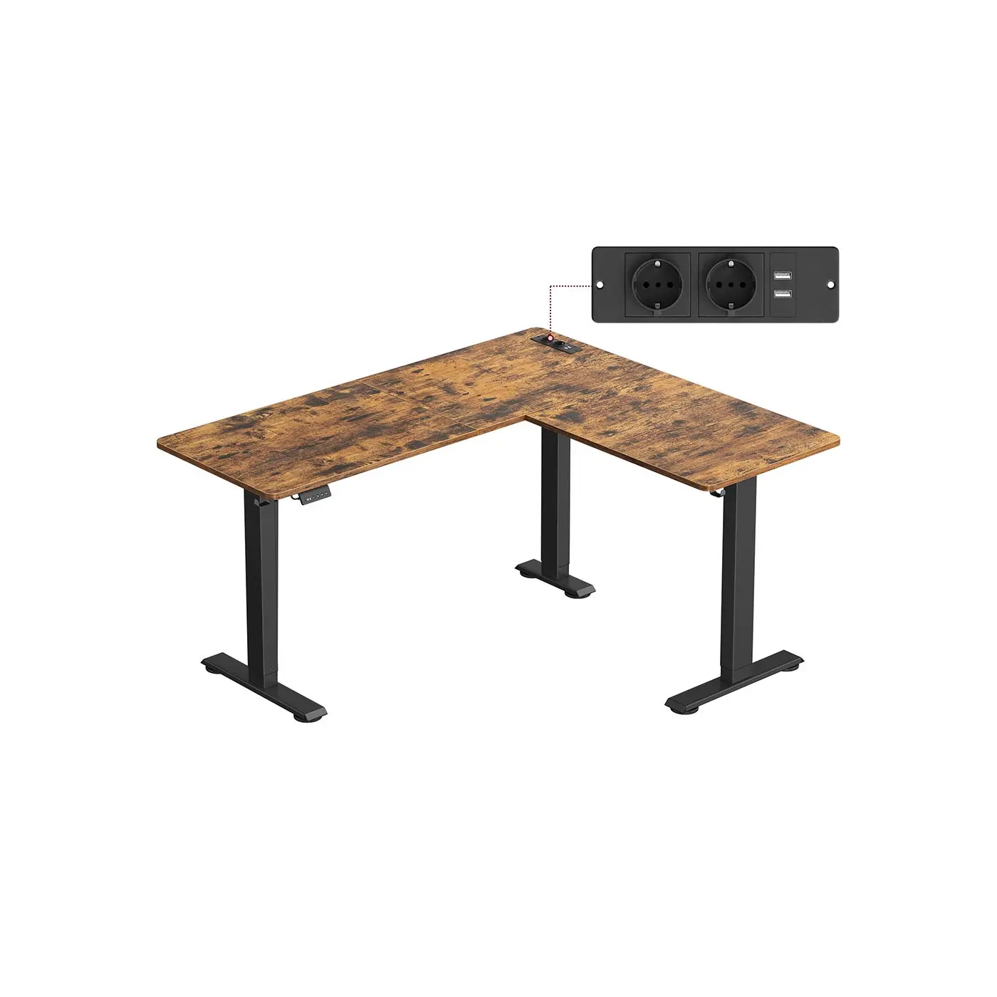 SONGMICS Rohový výškově nastavitelný pracovní stůl Vasagle Grey 160 cm hnědý/černý