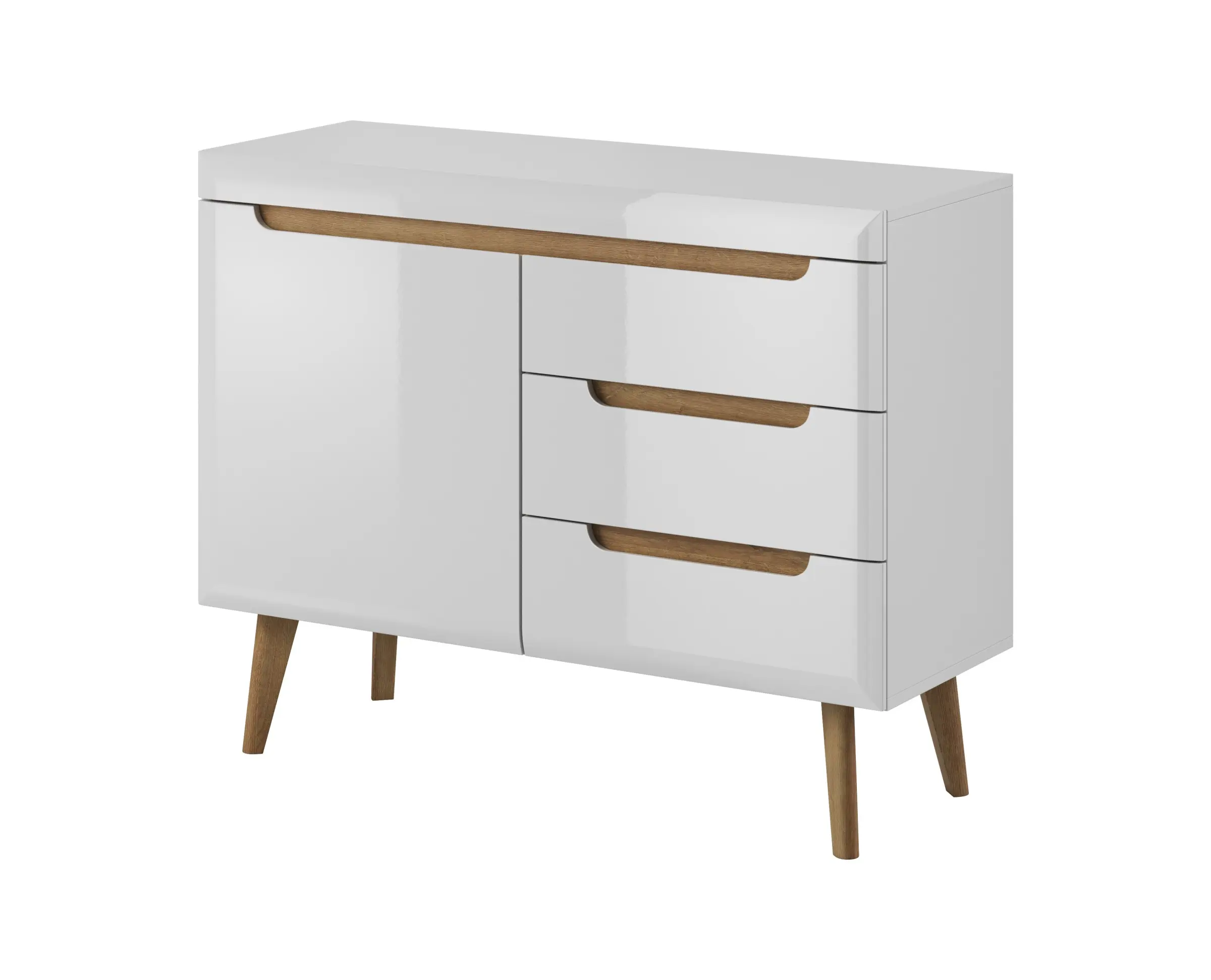 Piaski Komoda Nordi 107 cm s šuplíky bílá/dub Riviéra