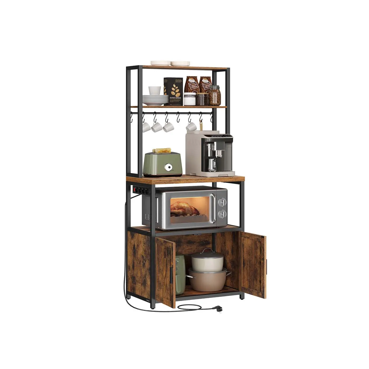 SONGMICS Kuchyňský regál Vasagle Nori 60 cm se zásuvkou černý/hnědý