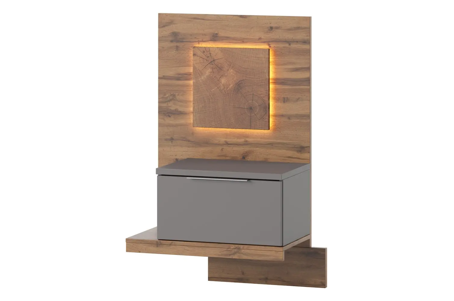 Szynaka Závěsný noční stolek Livorno 68 s LED osvětlením levý dub Wotan/šedý