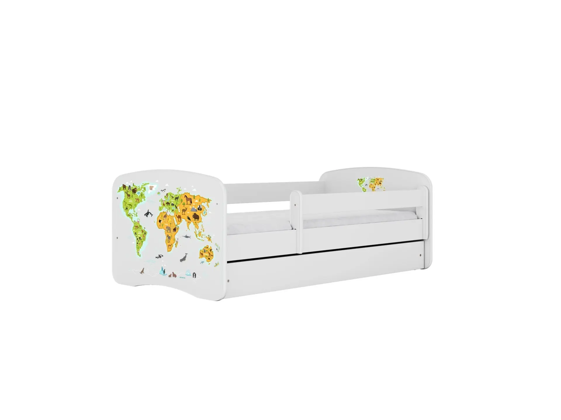 Dětská postel Babydreams+SZ+M bílá 80x160 Mapa světa