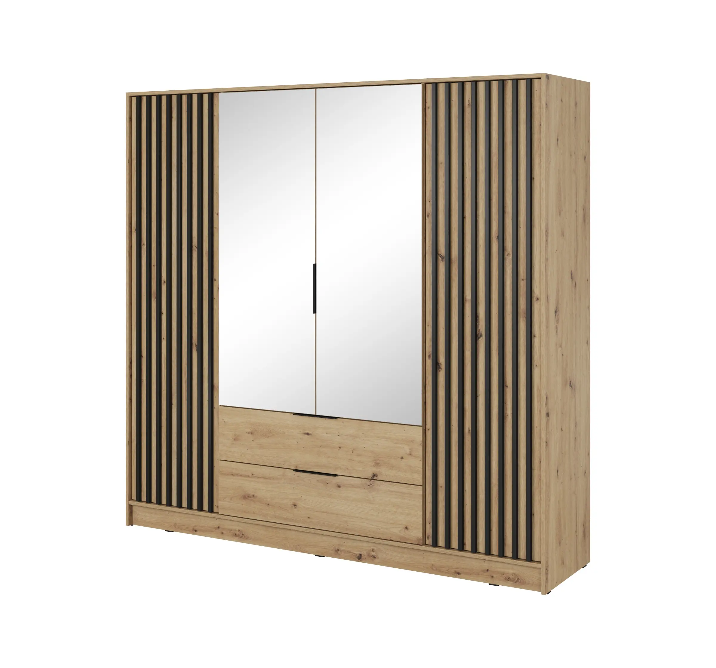 Piaski Šatní skříň Nelly 206 cm se zrcadlem dub artisan/černá