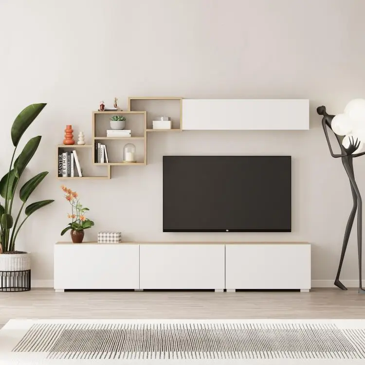 Moderní TV stěna Houseland Free du safírový/bílá