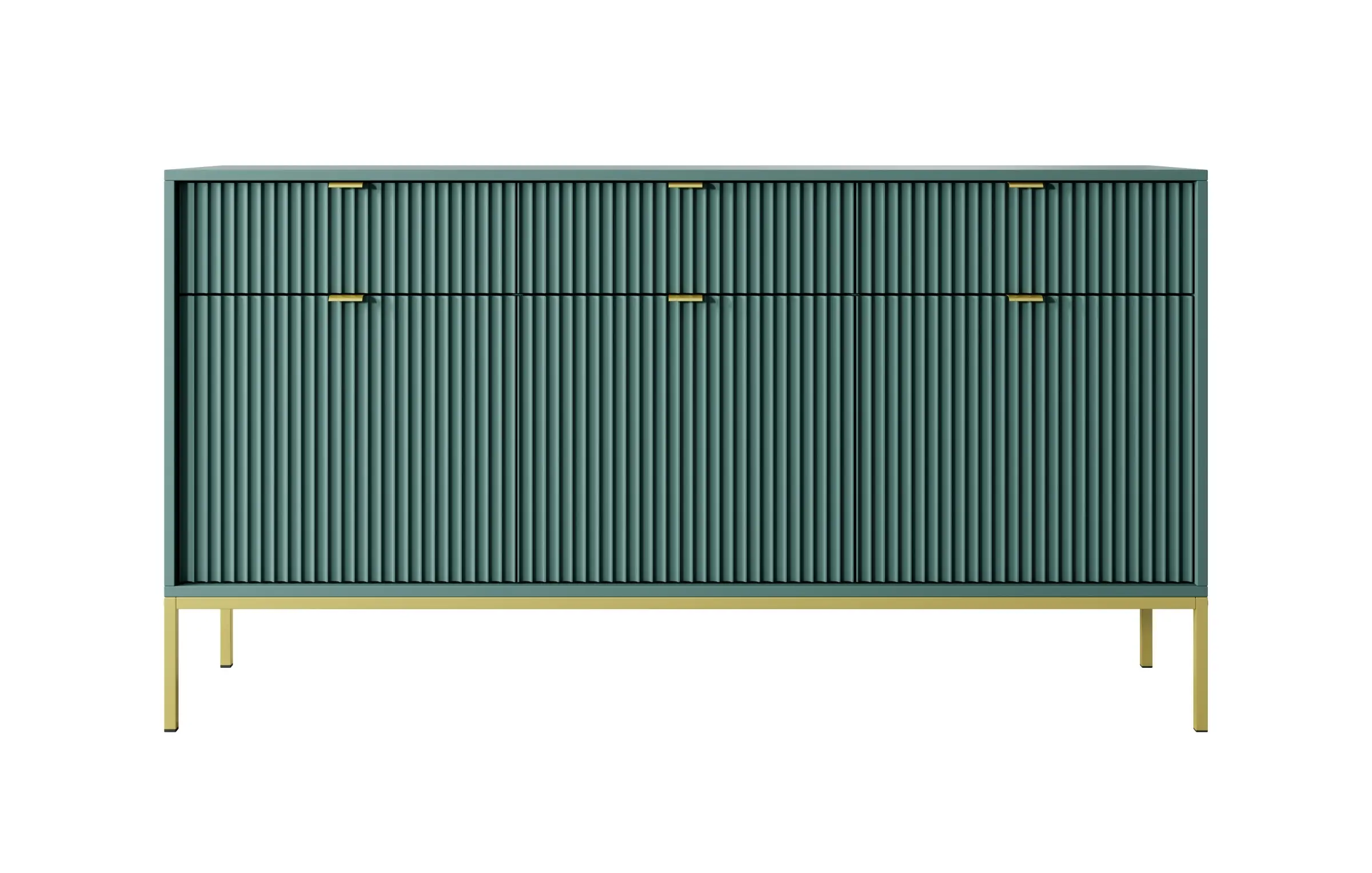 Piaski Komoda Nova 154 cm zelená/zlaté úchyty a zlatý rám