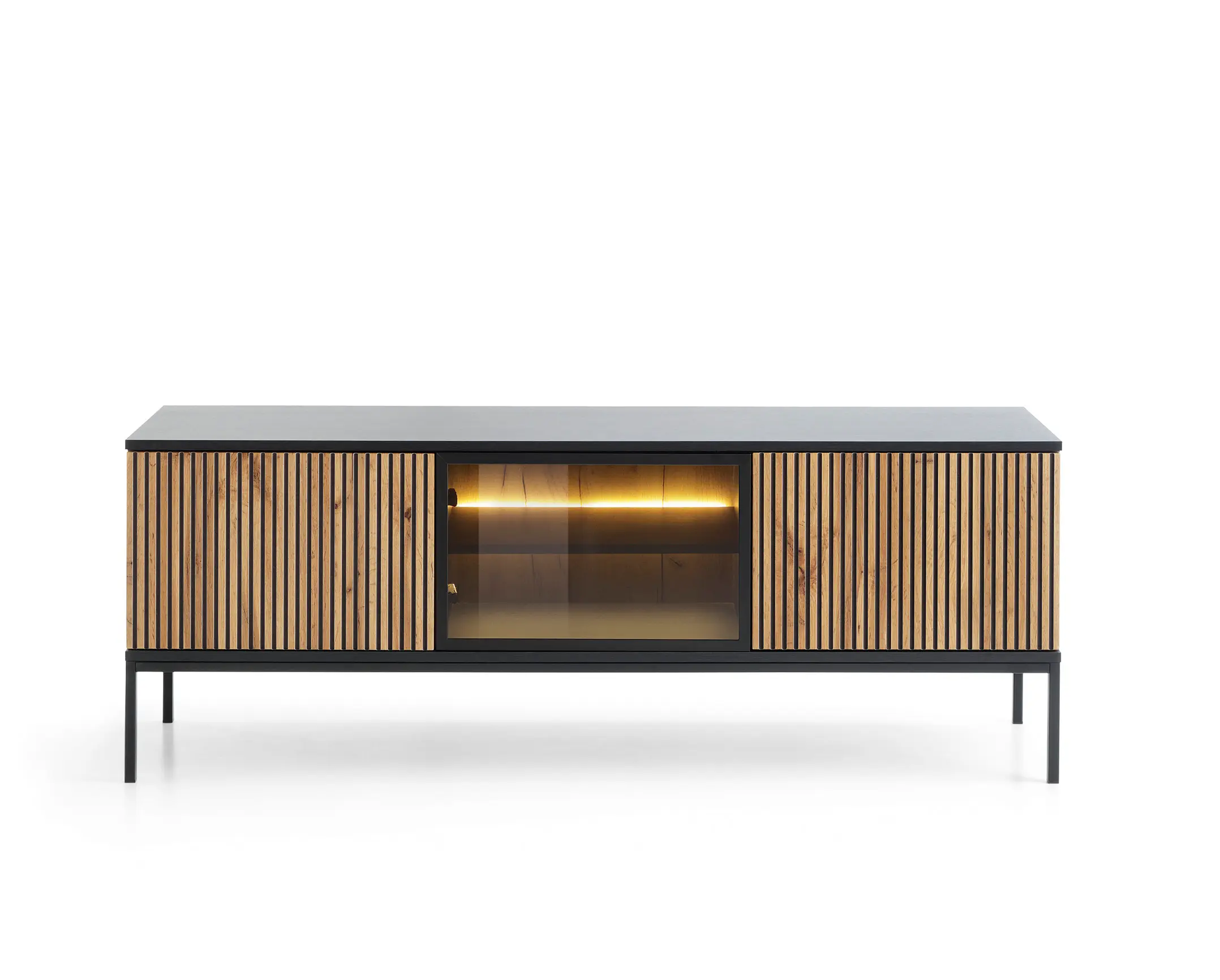 Piaski TV stolek Sento s LED osvětlením 154 cm dub wotan/ černý