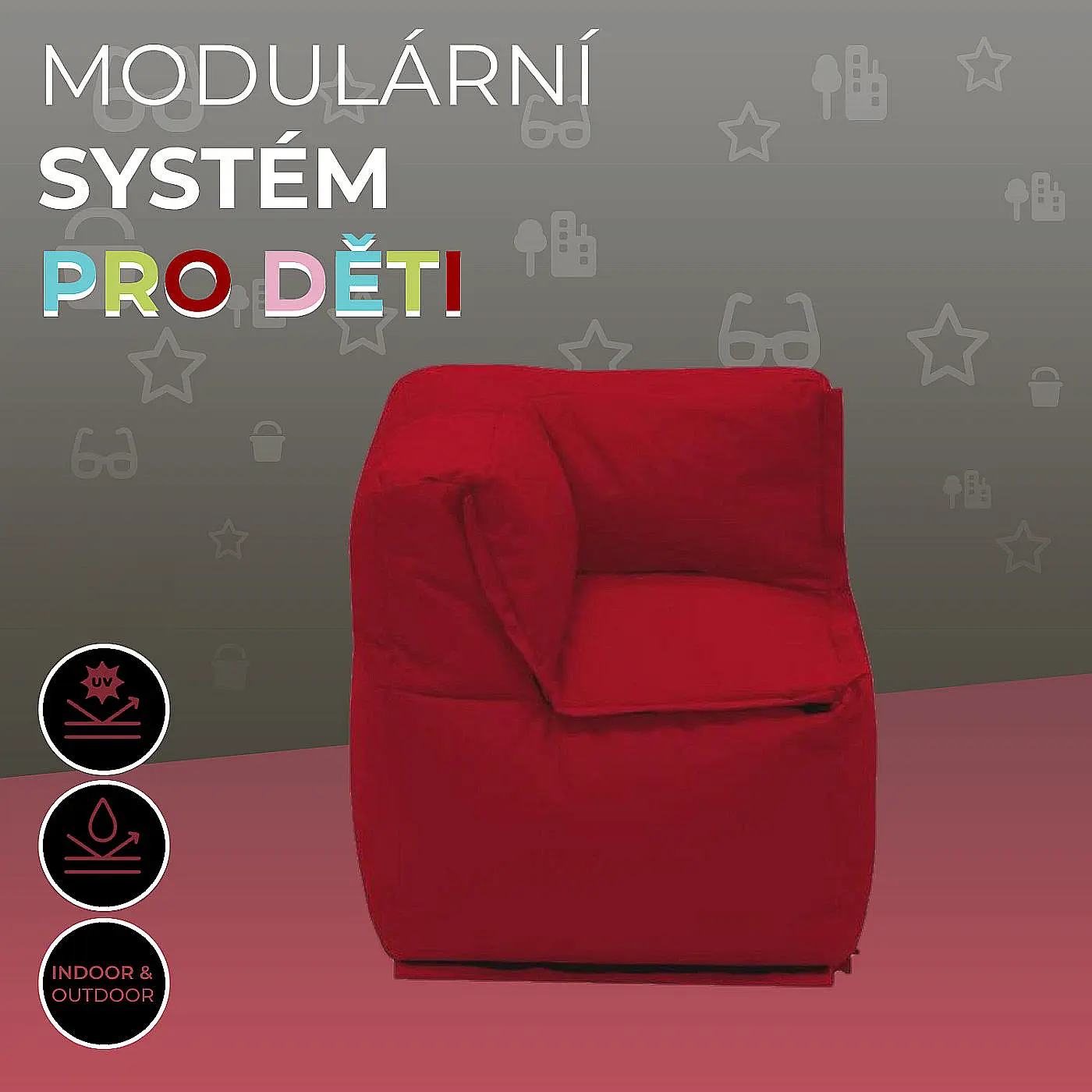 DEOKORK Zahradní dětský textilní rohový díl MODULTEX KIDS (červená) bez náplně