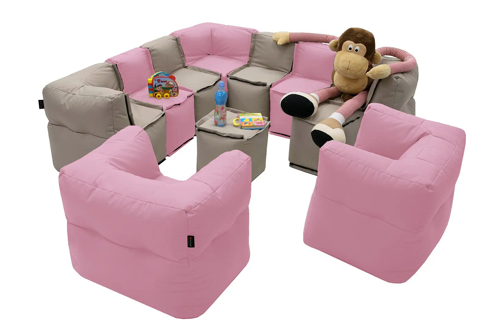Textilní dětská modulová sestava MODULTEX KIDS pro 9-10 osob (cappuccino/růžová) bez náplně