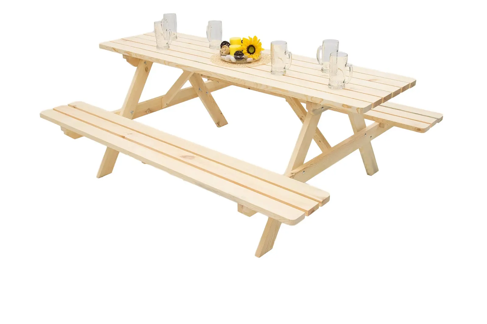 DEOKORK Masivní dřevěný pivní set z borovice 250 cm síla 45 mm