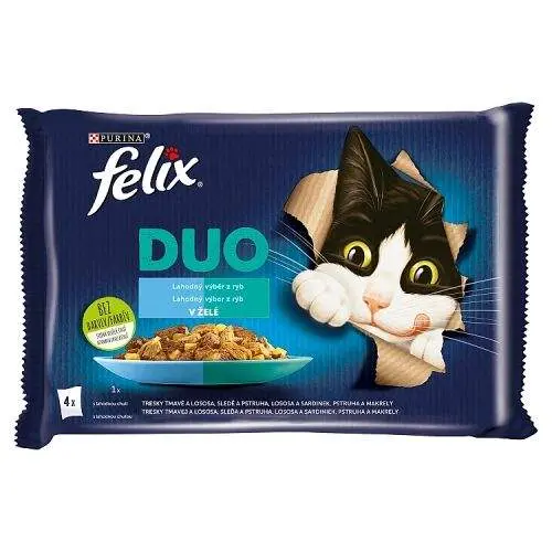 Felix Fantastic Duo v želé 4 x 85 g treska losos,losos sardinky,sleď,pstruh a makrela