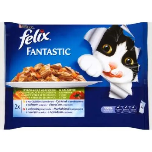 Felix Fantastic kapsičky s Hovězím a Kuřecítem se zeleninou v želé 4x85g