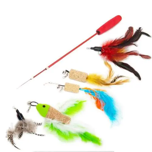 Udice pro kočky s pírky set s korkem 90cm
