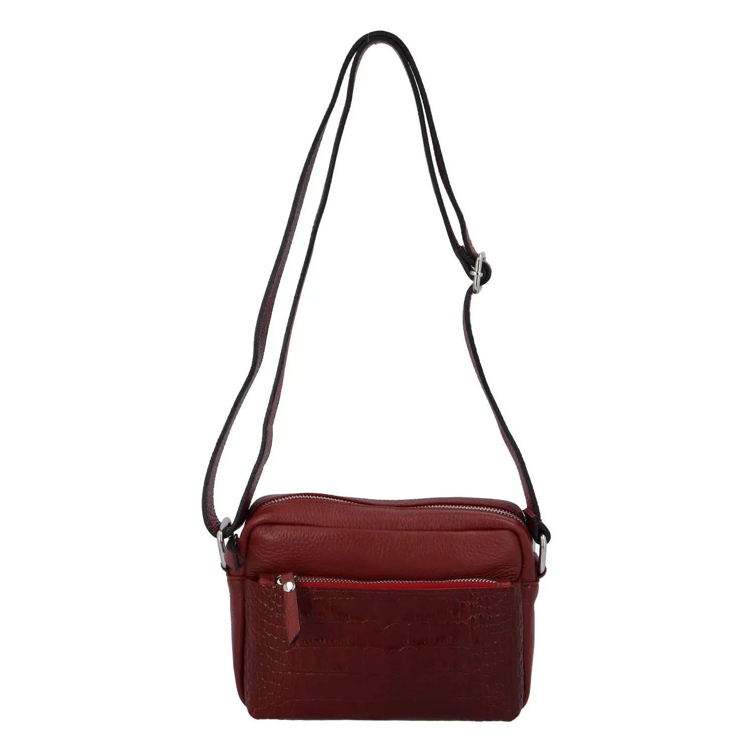 Dámská kožená crossbody kabelka tmavě červená - ItalY Kruba