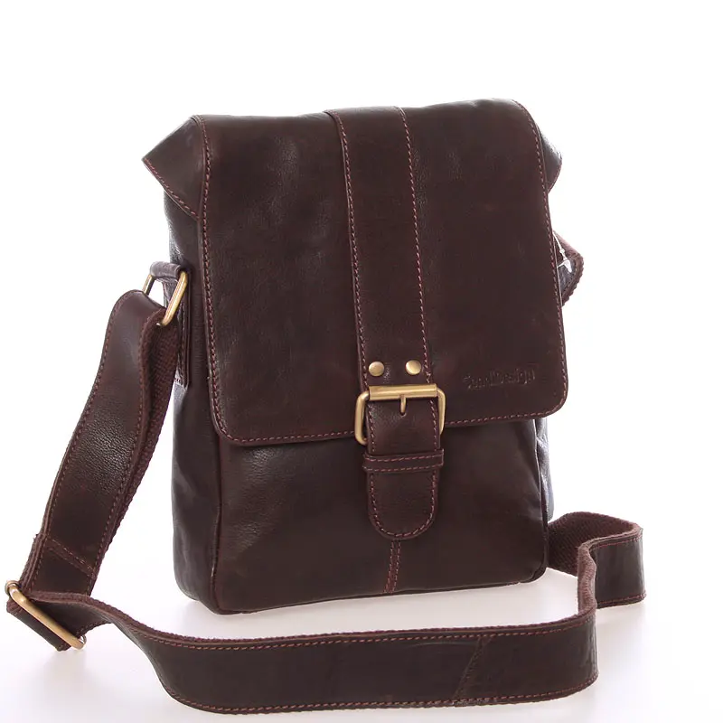Střední pánská kožená crossbody brašna hnědá - SendiDesign Lysander