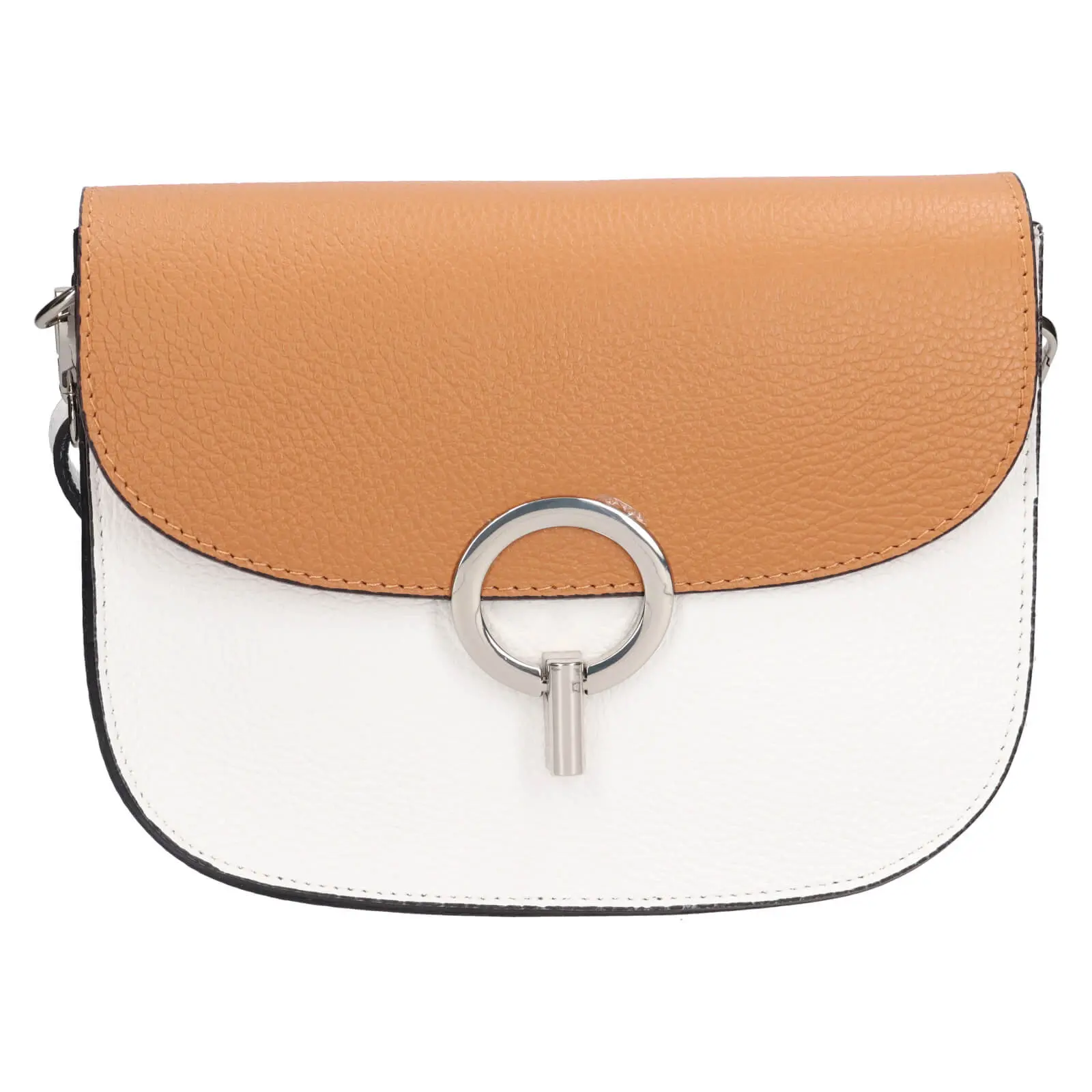 Dámská kožená crossbody kabelka Italia Moniq - hnědobílá