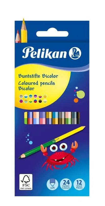 Pastelky Pelikan Bicolor oboustranné - 12ks/24bar.