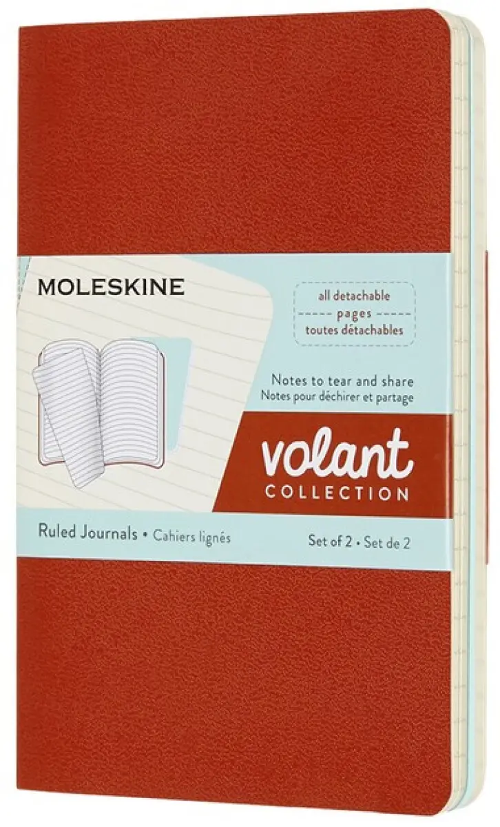 Sešity Moleskine Volant - měkké desky, S, linkované, 2 ks - oranžový/ modrý
