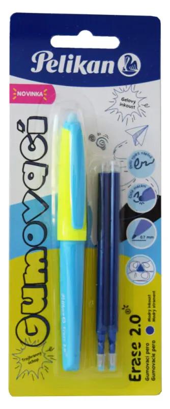 Pelikan Gumovací pero ergonomické, 0,7 mm, neonově modré, 1 ks + 2 náplně