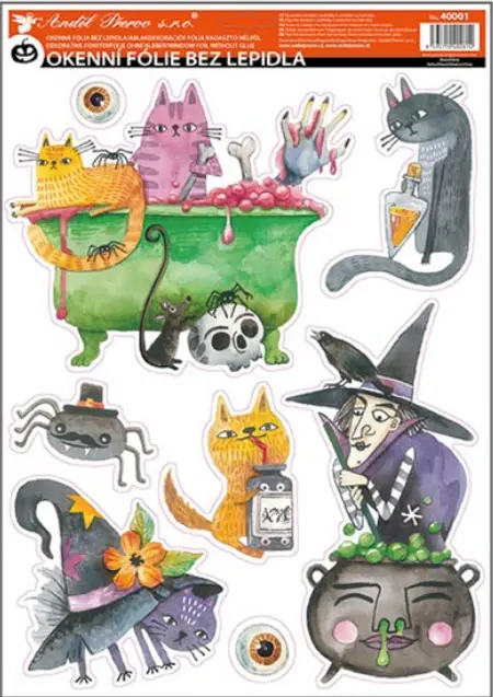 Anděl Přerov Okenní fólie Halloween s glitrem, různé druhy, 1 ks, 29 x 41 cm