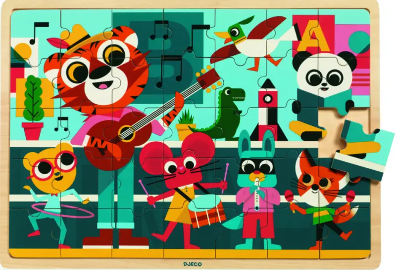 DJECO Dřevěné puzzle Veselá kapela - 35 pcs