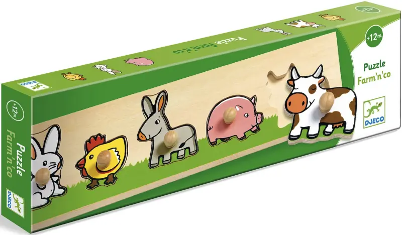 Jednoduché vkládací puzzle s úchytky domácí zvířata