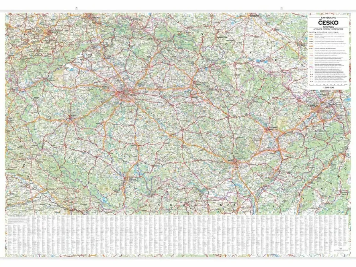 Česko - nástěnná automapa - 1 : 360 000 s rejstříkem obcí 2025