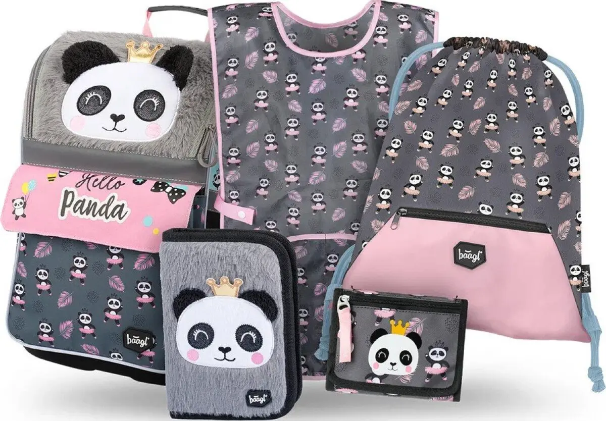 BAAGL SET 5 Zippy Panda: aktovka, penál, sáček, zástěra, peněženka