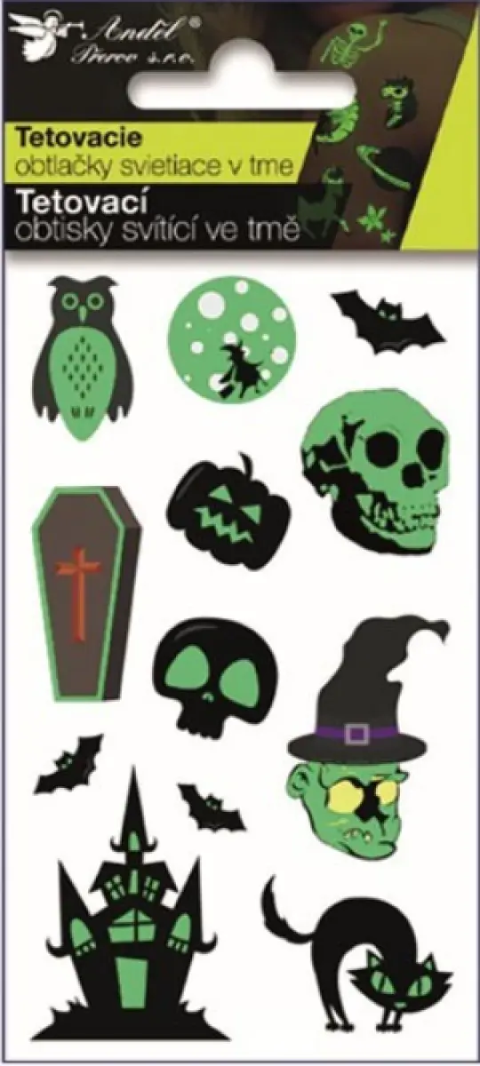 Tetovací obtisky 16051 svítící ve tmě Halloween 10,5 x 6 cm