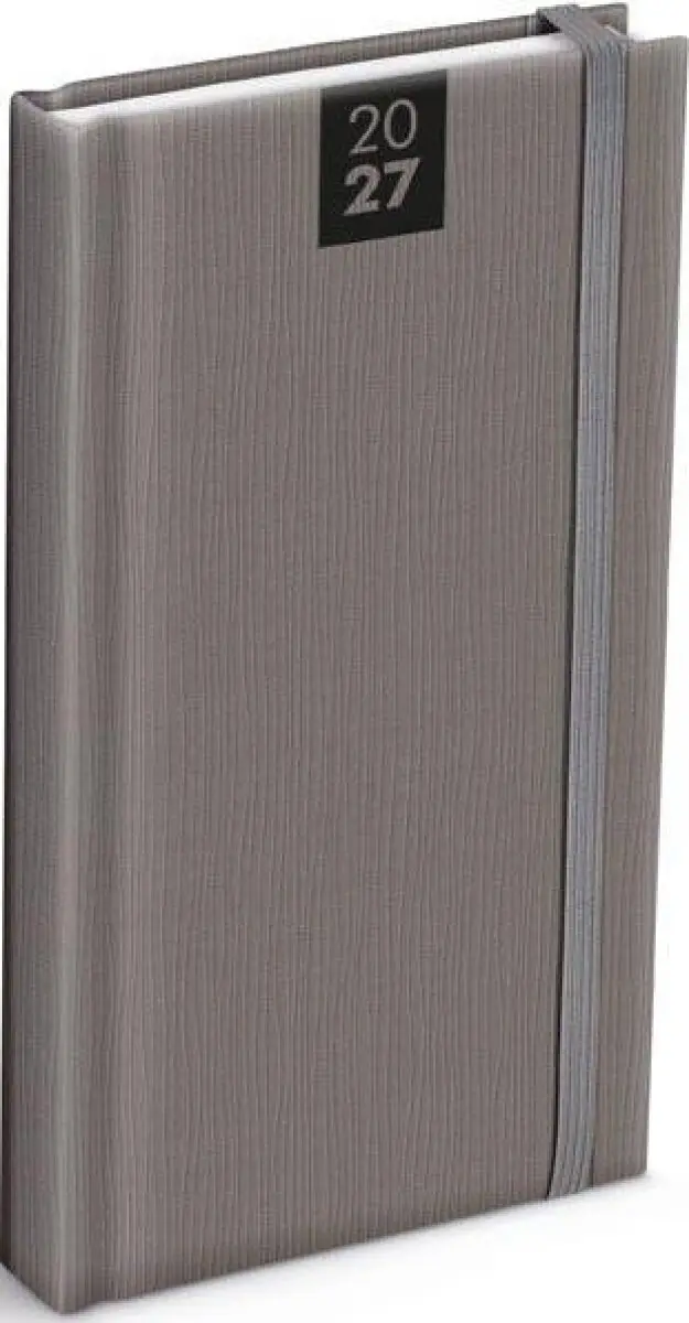 diář 2027 D802 PU šedý s gumkou 90x170mm