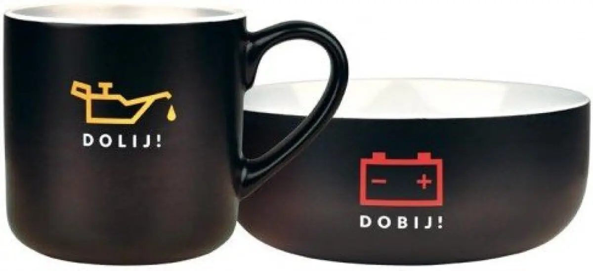 Sada miska a hrnek - humorný motiv „Dolij!“ a „Dobij!“