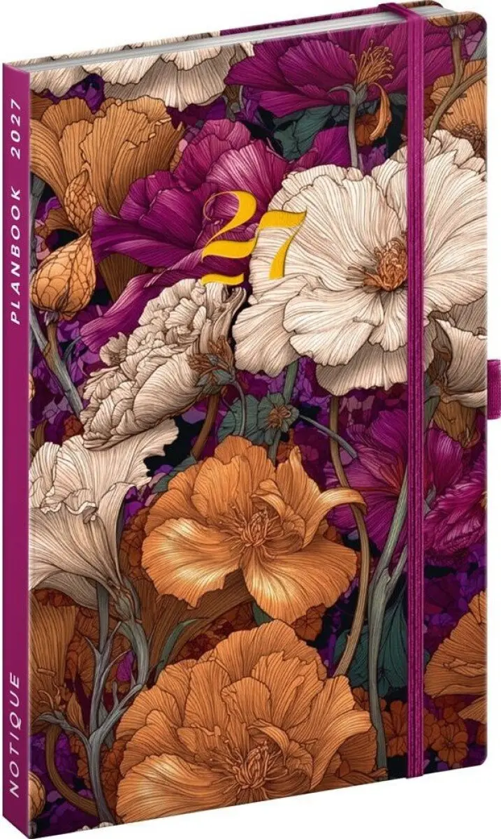Planbook diář-notes 2027 Notique Vintage květy, 13 x 21 cm