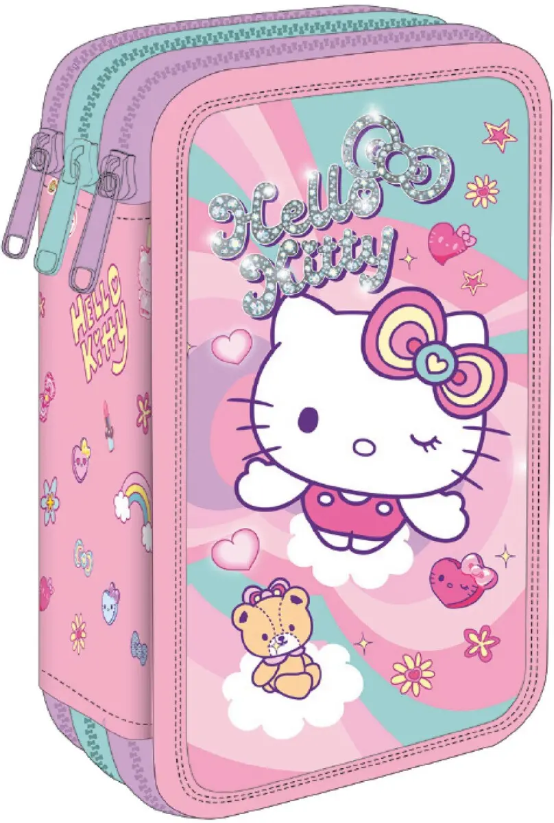 Tříkomorový vybavený penál Hello Kitty Jumper 3 růžový 1