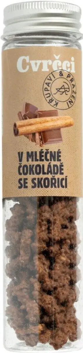 Sens - Křupaví pražení cvrčci ve zkumavce, v mléčné čokoládě se skořicí, 30 g
