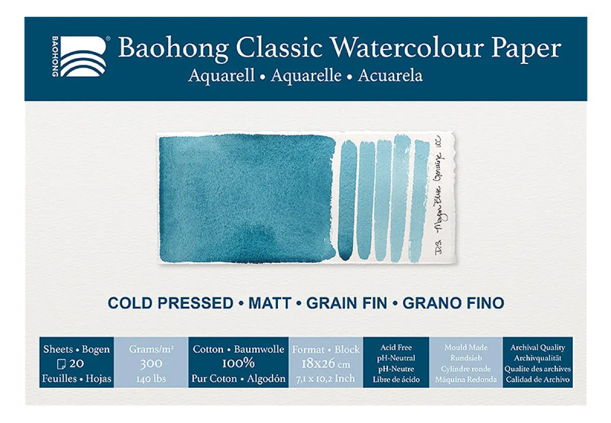 Akvarelový blok Baohong Classic 18x26cm cold pressed 300g
