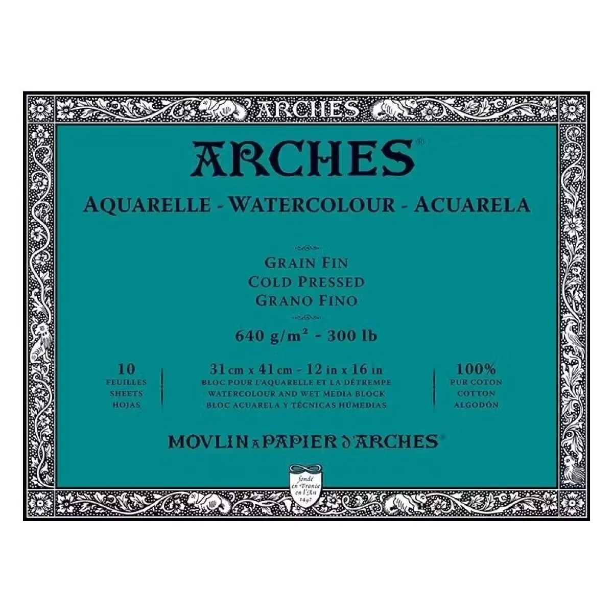 Arches akvarelový skicák, lepený po 4 stranách - Cold Pressed, 640 g, 31 x 41 cm