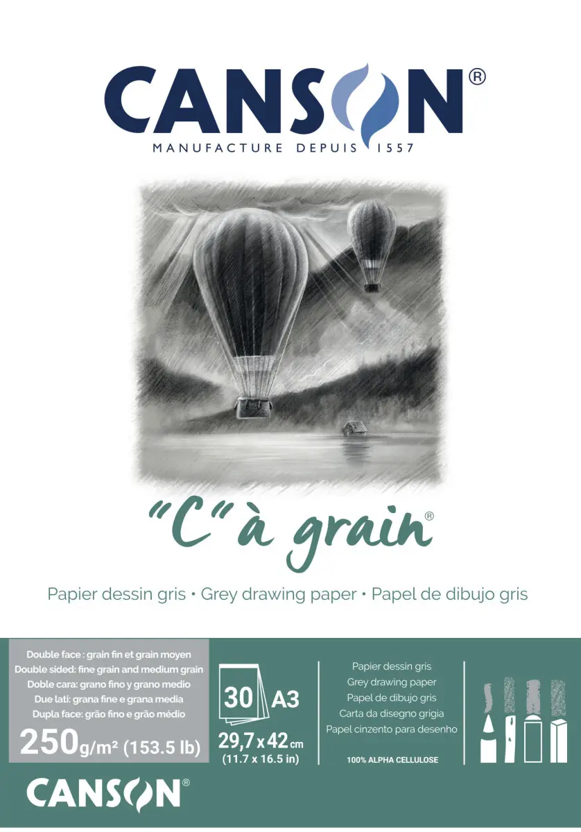 "C" a grain skicák lepený A3 30l FG 250g šedý