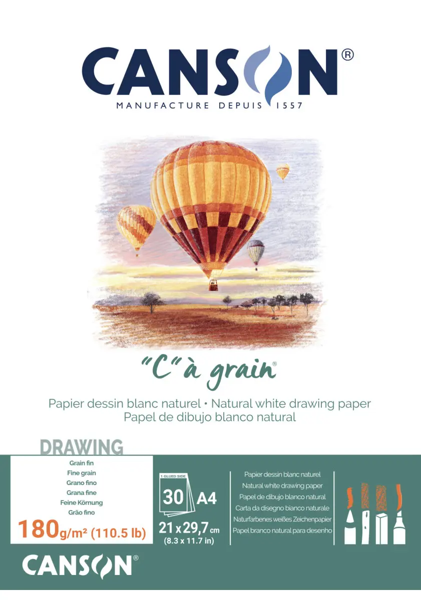 Skicák CANSON C a grain 180 g - 30 listů, A4, jemnozrnný lepený