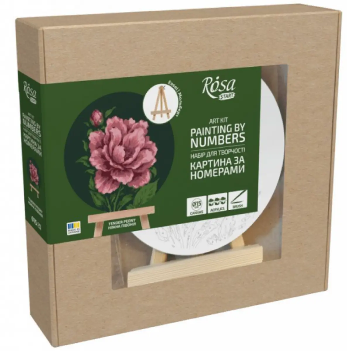 Malování podle čísel set se stojanem Rosa, 15cm – Tender Peony